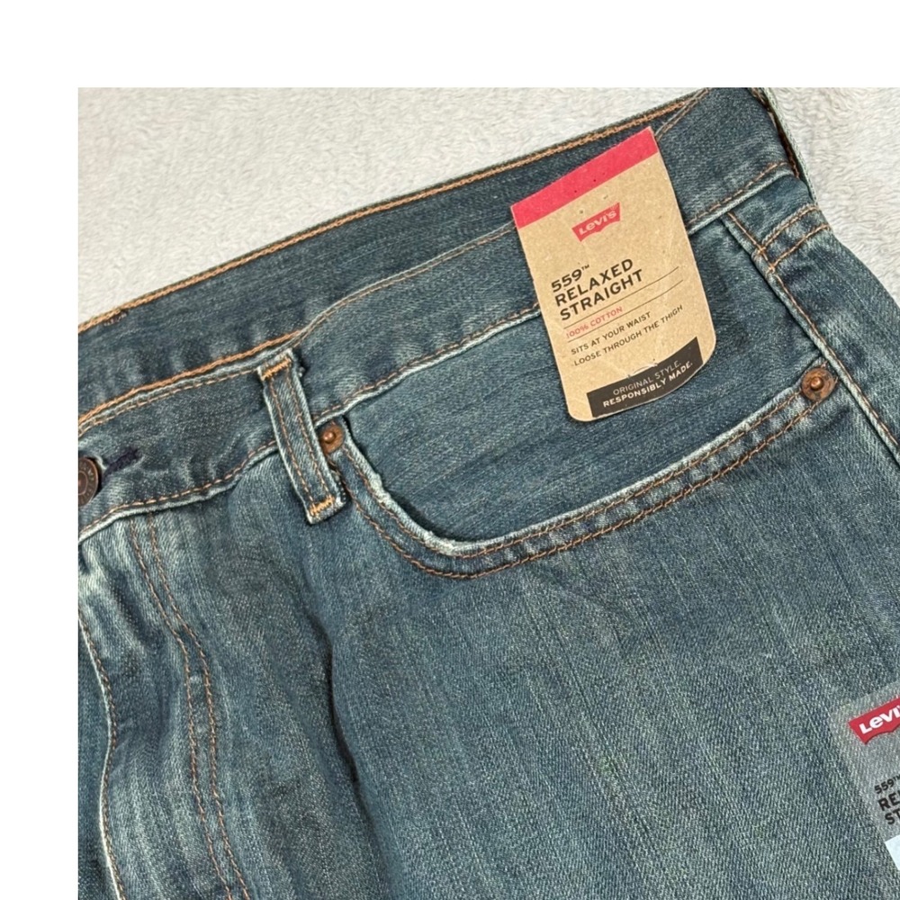 Levis 559 Relaxed Straight Jeans Mens 36x36 Medium Wash Denim Distressed